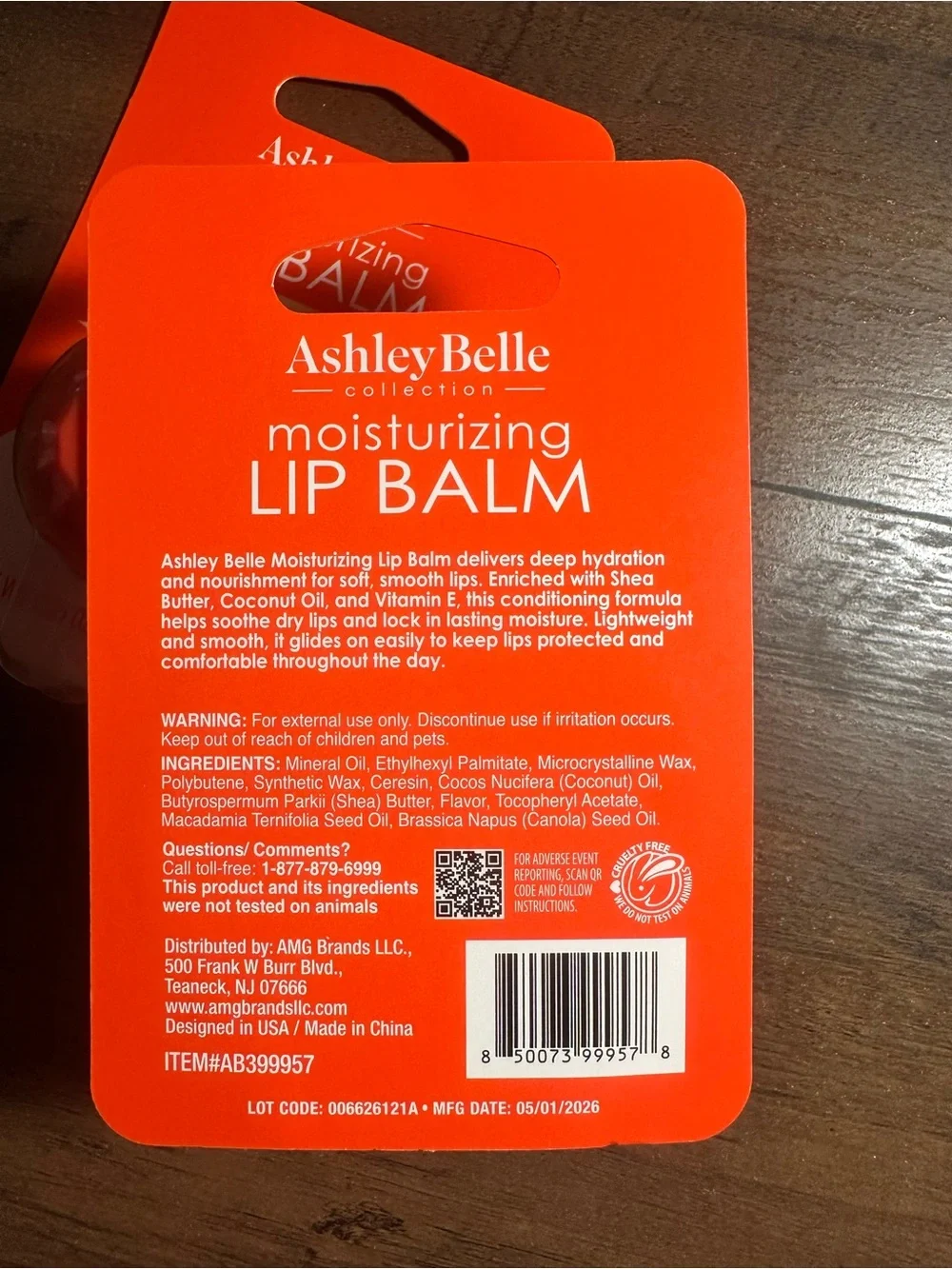 Ashley Belle Collection 2PC Moisturizing Lip Balm Strawberry Cream Flavor NEW